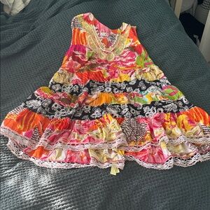 Free People Vibrant Floral Dress with Lace Accents